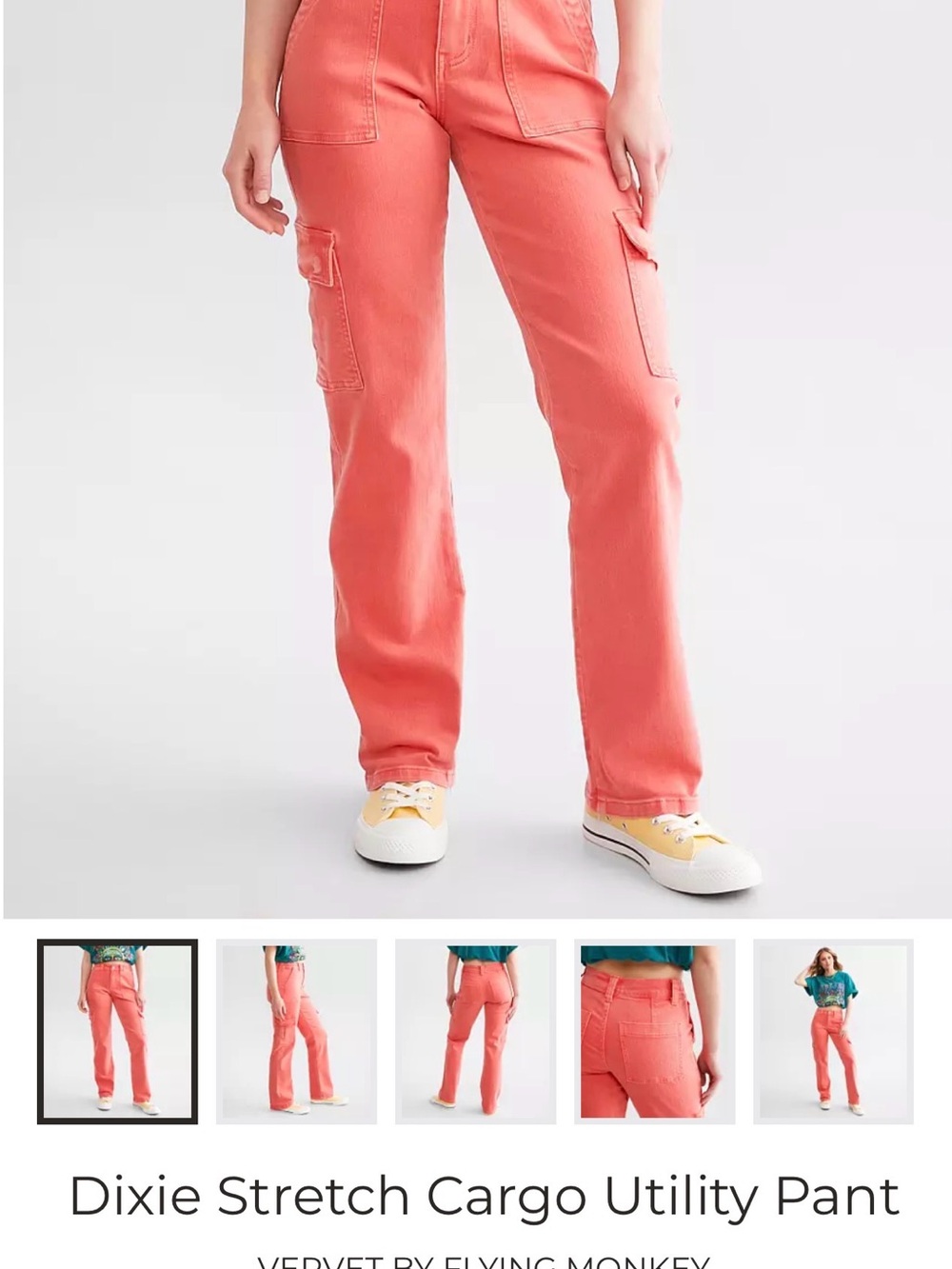 Flying Monkey Straight-Leg Cargo Jeans — Coral Pink